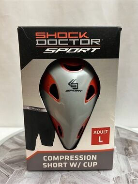Shock Doctor Sport Compression Shorts w Protective Cup Adult Large Black New